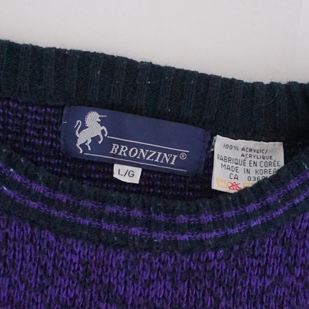 Vintage Bronzini Purple Black Geometric Knit Sweater Abstract Pattern Large - Picture 4 of 10